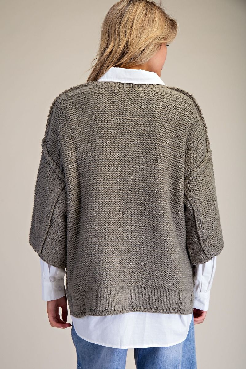3/4 Sleeves Boxy Sweater Top
