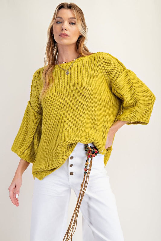 3/4 Sleeves Boxy Sweater Top