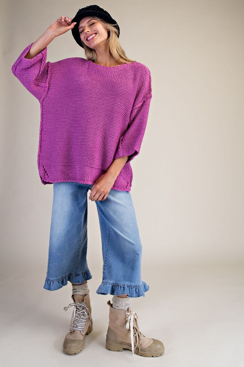 3/4 Sleeves Boxy Sweater Top