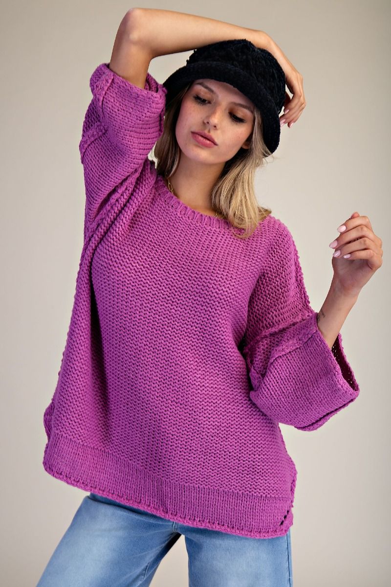 3/4 Sleeves Boxy Sweater Top