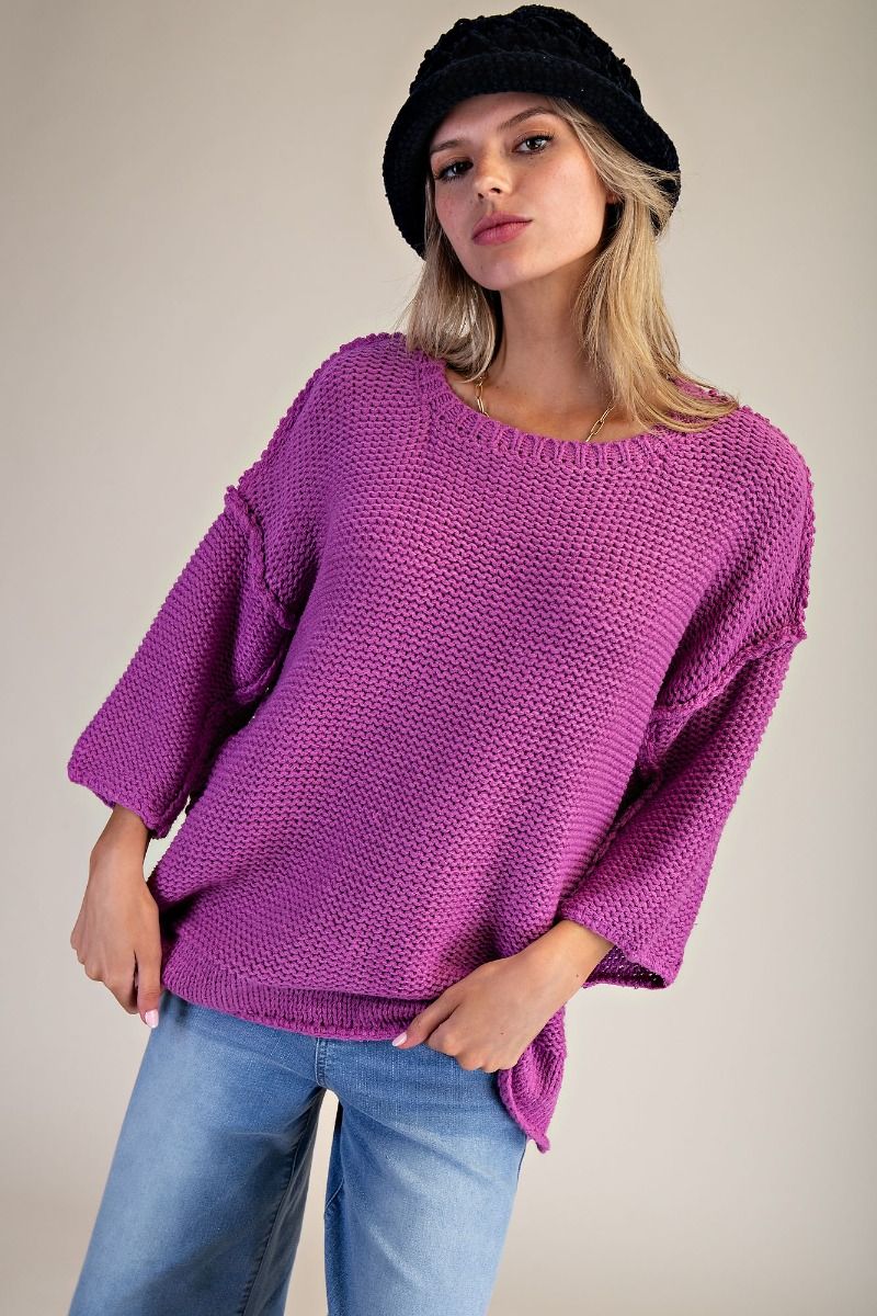 3/4 Sleeves Boxy Sweater Top