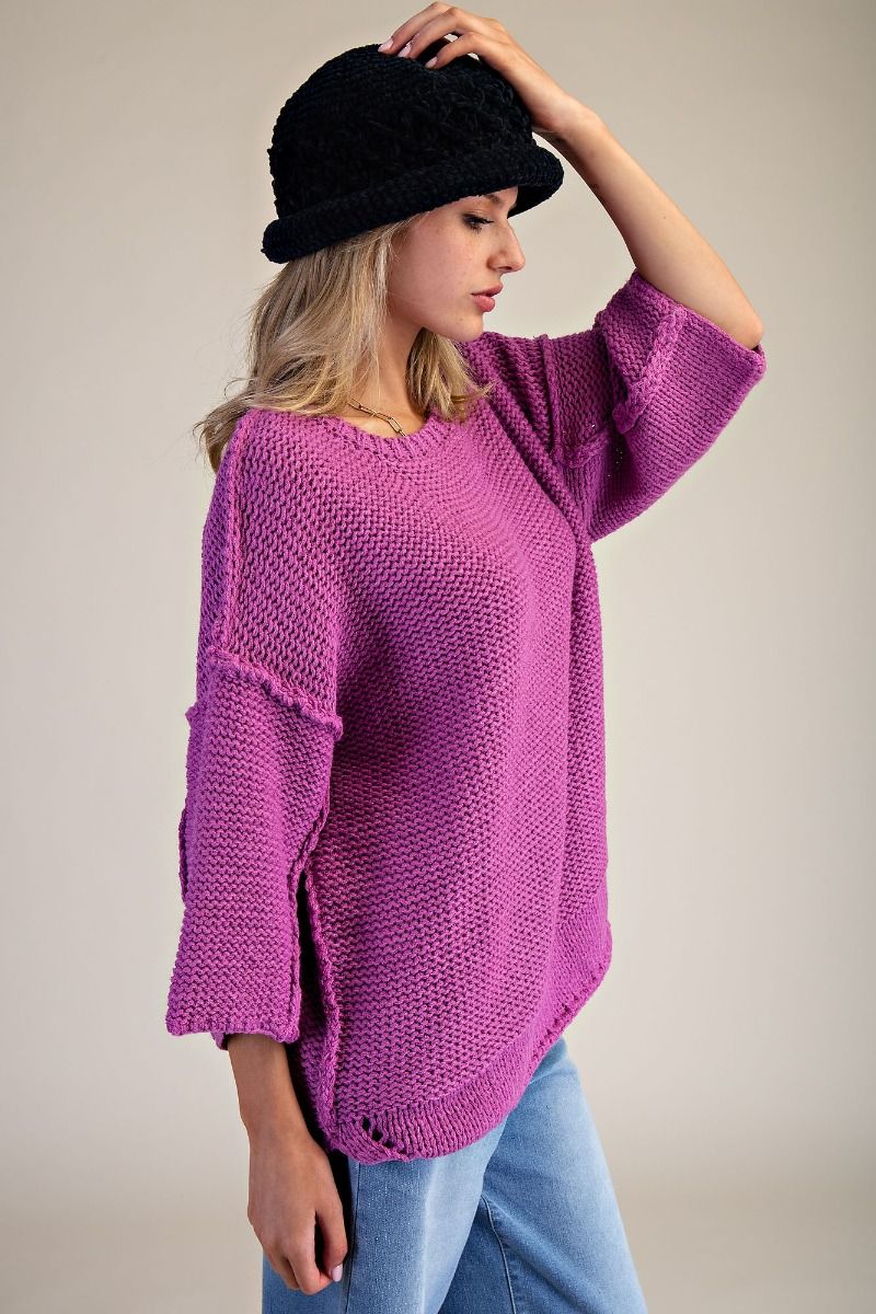 3/4 Sleeves Boxy Sweater Top