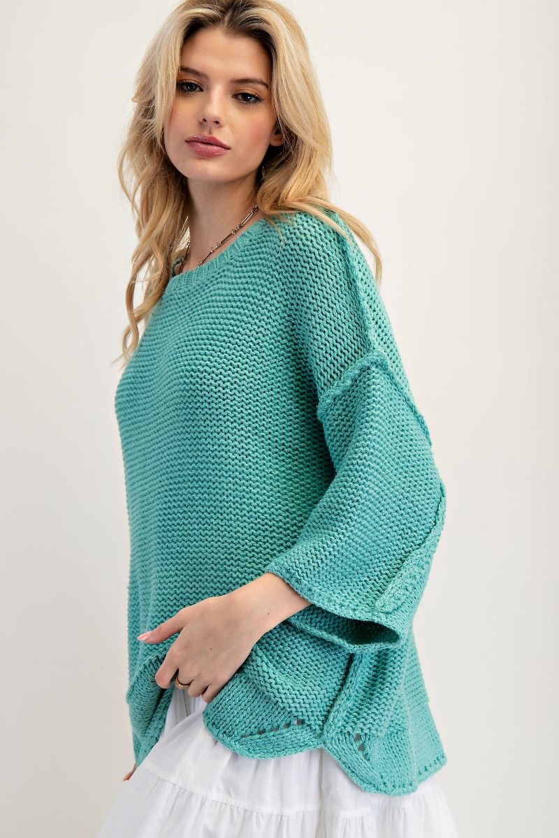 3/4 Sleeves Boxy Sweater Top