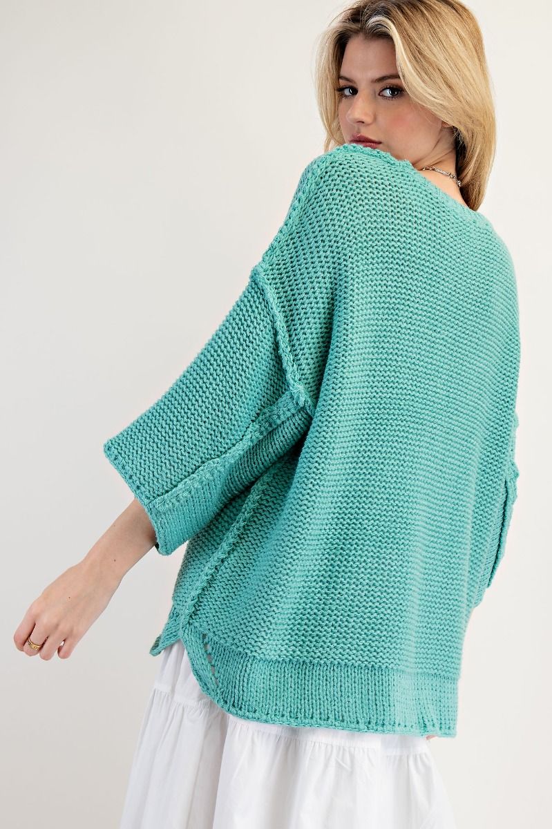 3/4 Sleeves Boxy Sweater Top