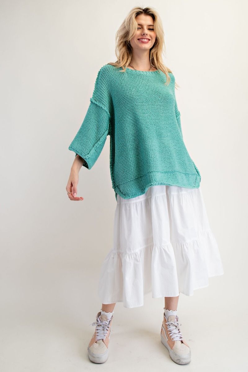 3/4 Sleeves Boxy Sweater Top