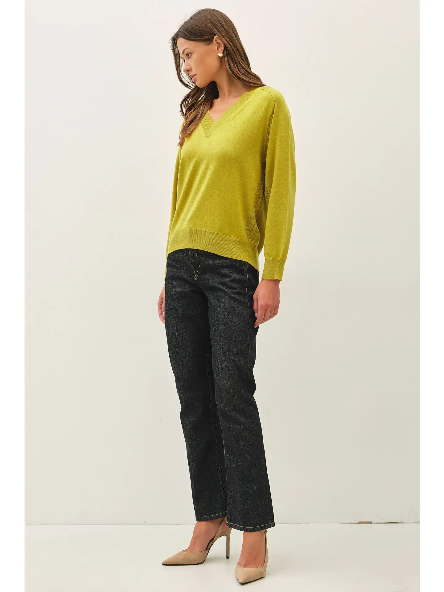 Wool Blended V-Neck Loose Fit Sweater