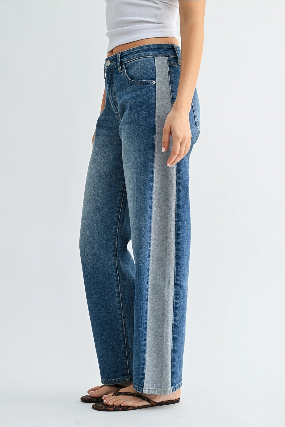Contrast Detail Straight Leg Pant