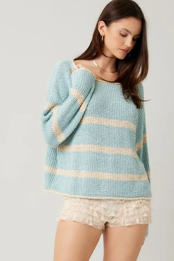 Striped Lightweight Round Neck Sweater