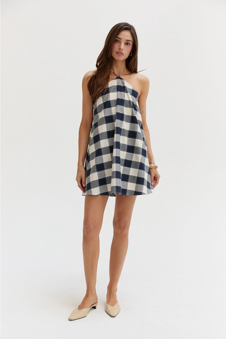 Flora Gingham Halter Romper Dress