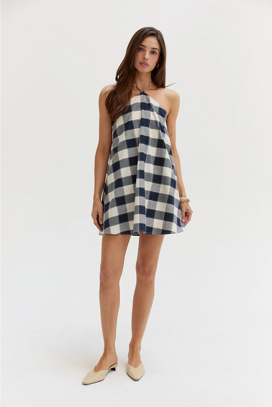 Flora Gingham Halter Romper Dress