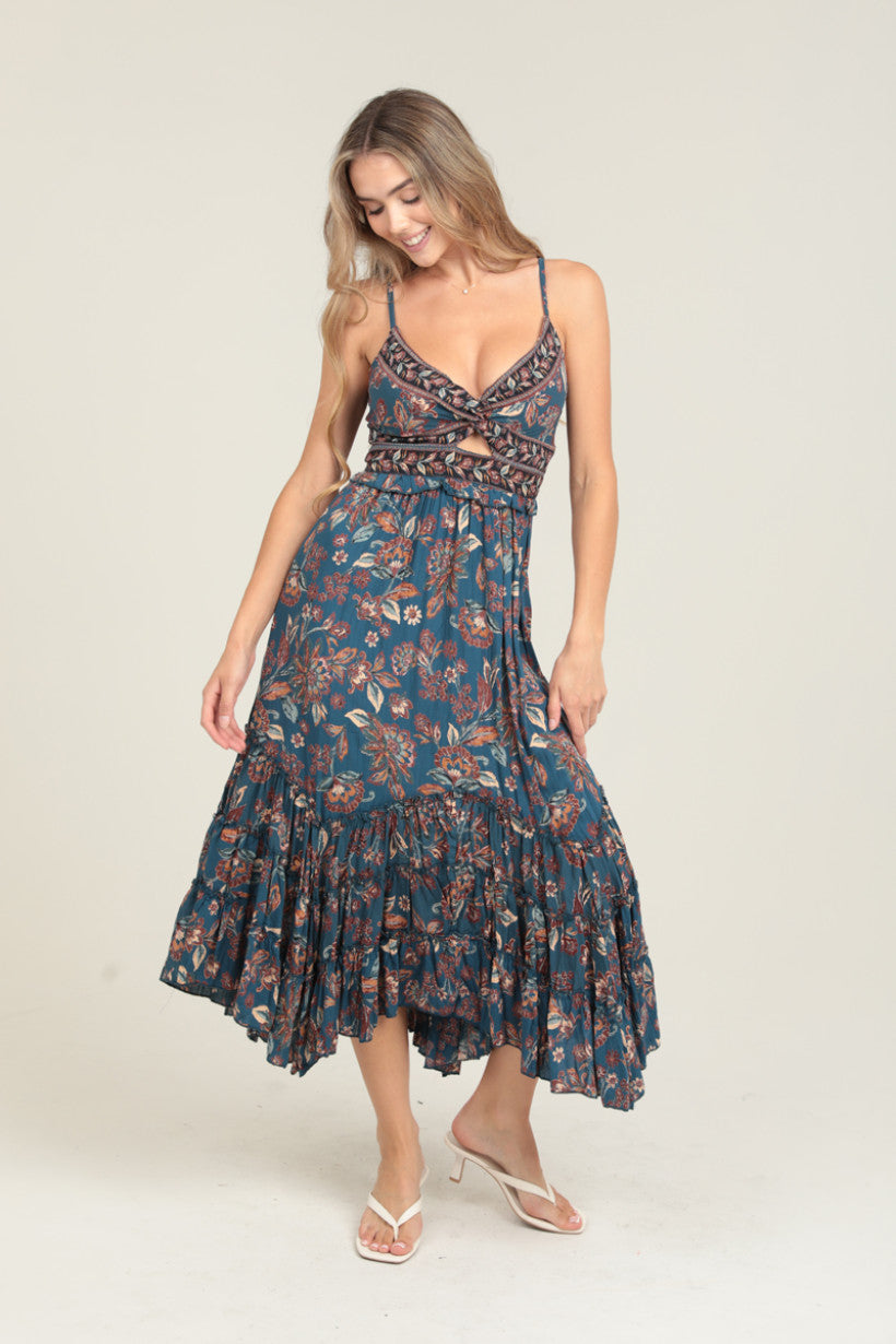 Spaghetti Strap Maxi Dress w/ Twist Front