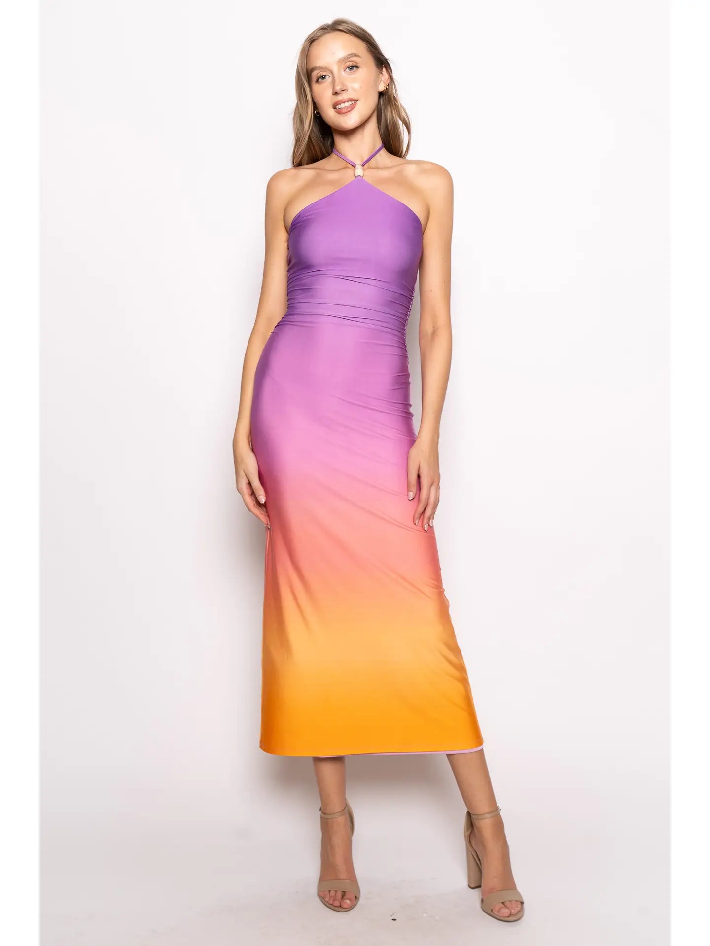 Ombre Halter Bead Maxi Dress