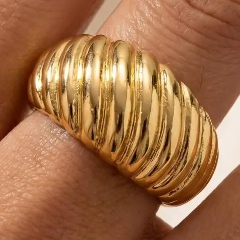 Chunky Ridged Croissant Open Cuff Ring
