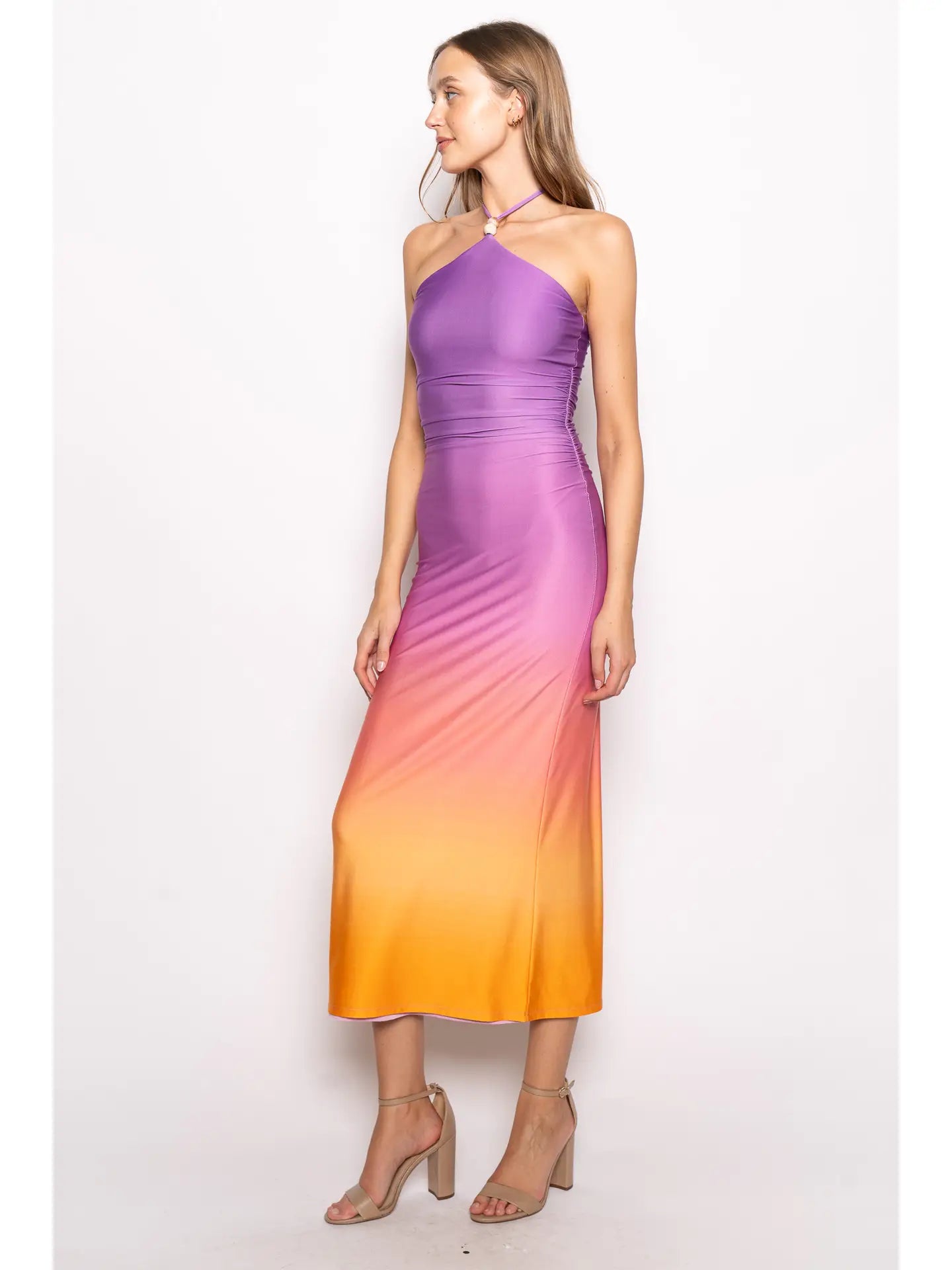 Ombre Halter Bead Maxi Dress