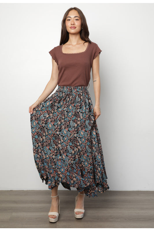 Autumn Bloom Floral Maxi Skirt