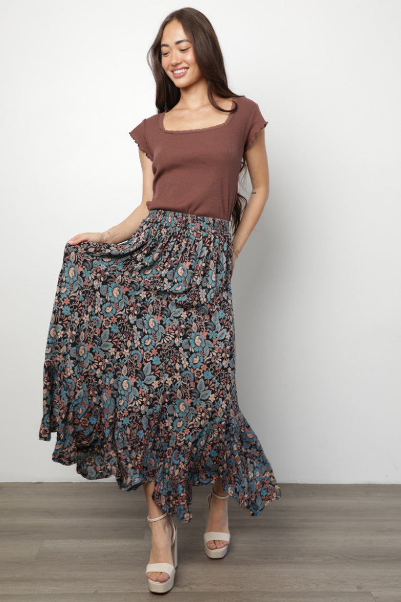 Autumn Bloom Floral Maxi Skirt