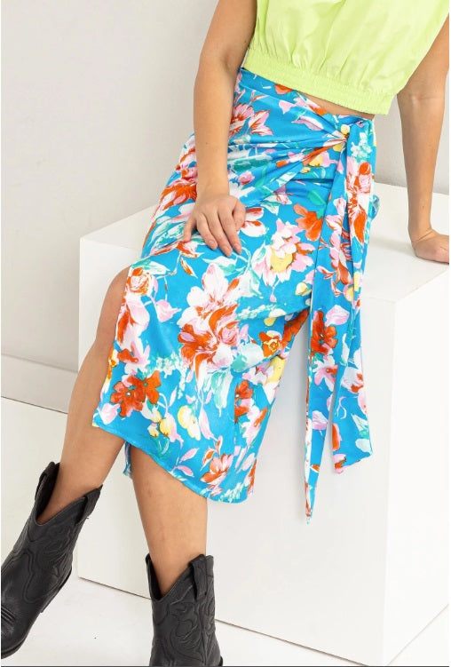 Floral Print Wrap And Tie Skirt