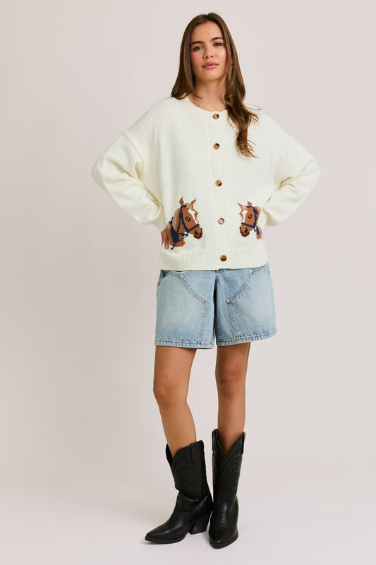 Horse Graphic Long Sleeve Round Neck Cardigan