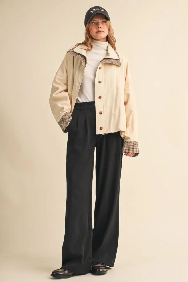 Bubble Hem Houndstooth Contrast Coat