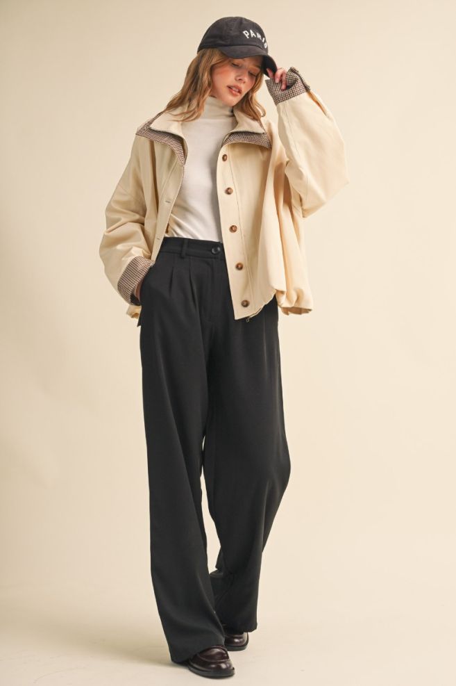 Bubble Hem Houndstooth Contrast Coat