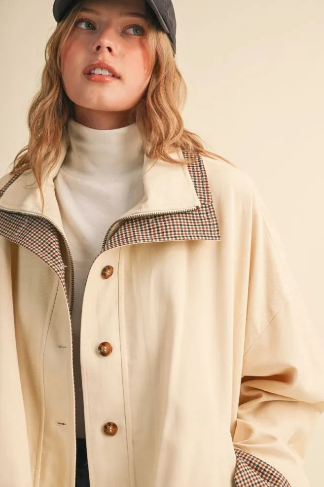 Bubble Hem Houndstooth Contrast Coat