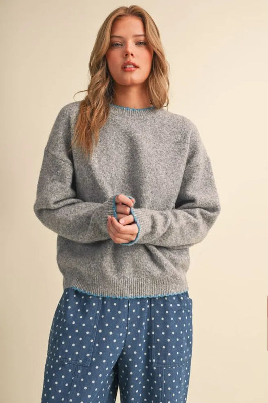 Scalloped Edge Long Sleeve Sweater