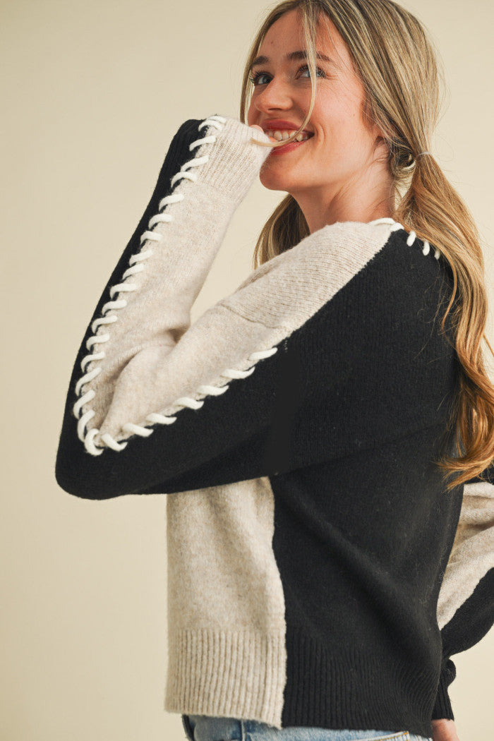 Whip Stitch Two-Tone Sweater