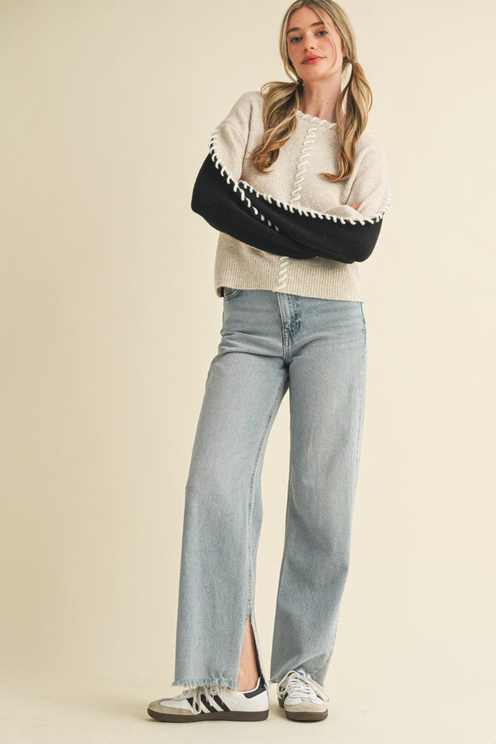 Whip Stitch Two-Tone Sweater