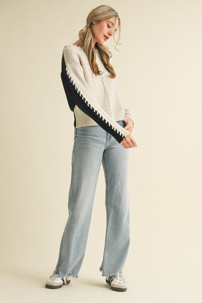 Whip Stitch Two-Tone Sweater