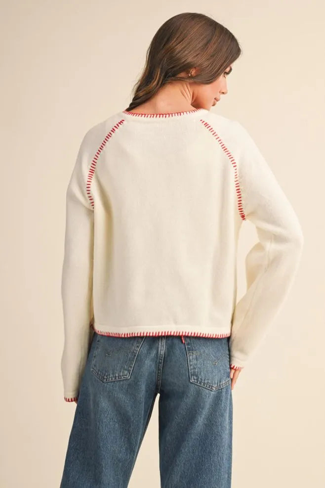 Blanket Stitch Hem Sweater Top