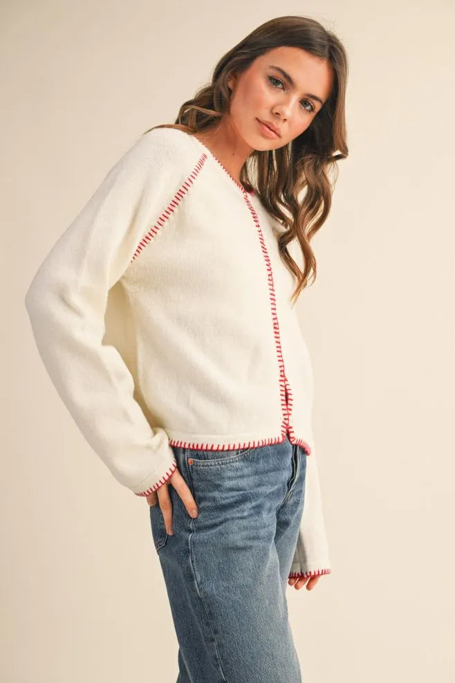 Blanket Stitch Hem Sweater Top