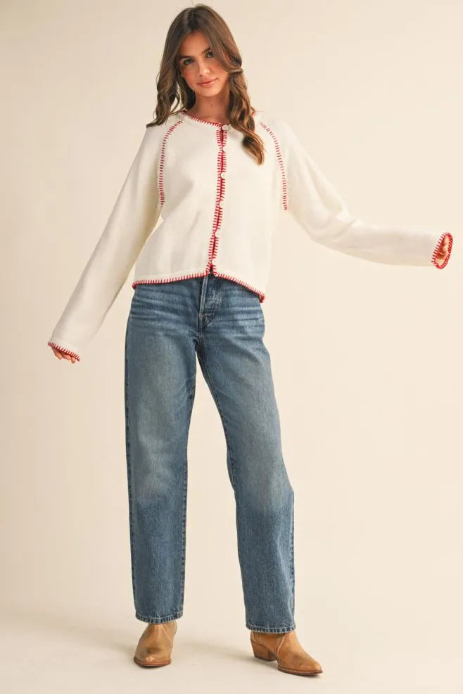 Blanket Stitch Hem Sweater Top