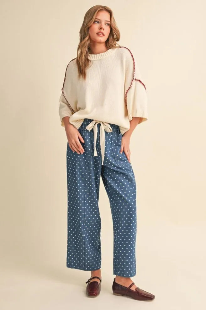 Contrast Blanket Stitch Short Sleeve Sweater