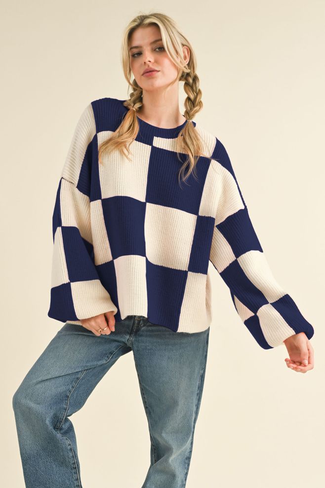 Oversized Checkerboard Pullover