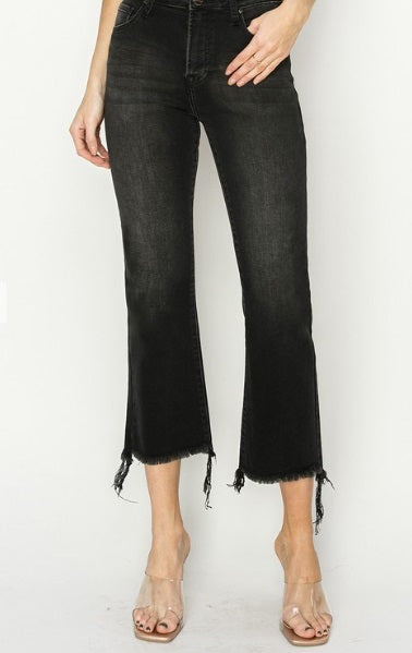 High Rise Step Hem Crop Flare Jeans