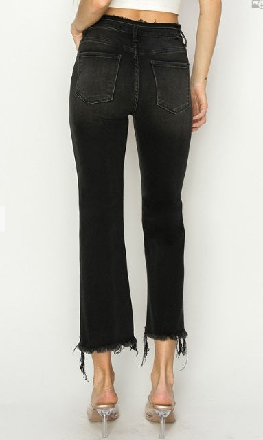 High Rise Step Hem Crop Flare Jeans