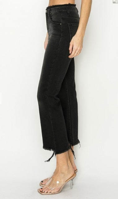 High Rise Step Hem Crop Flare Jeans