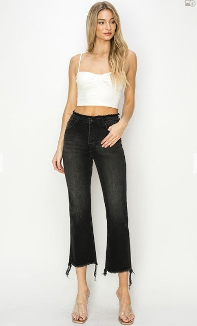 High Rise Step Hem Crop Flare Jeans