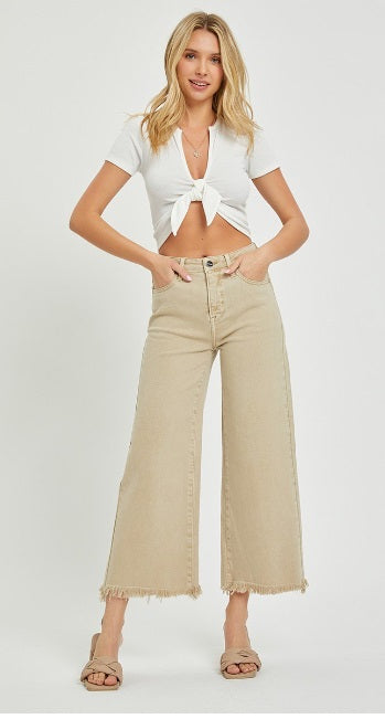 High Rise Tummy Control Crop Wide Leg Pants