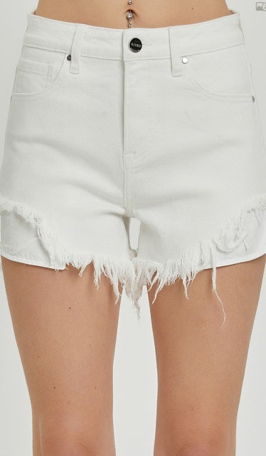 High Rise Side Step Hem Shorts