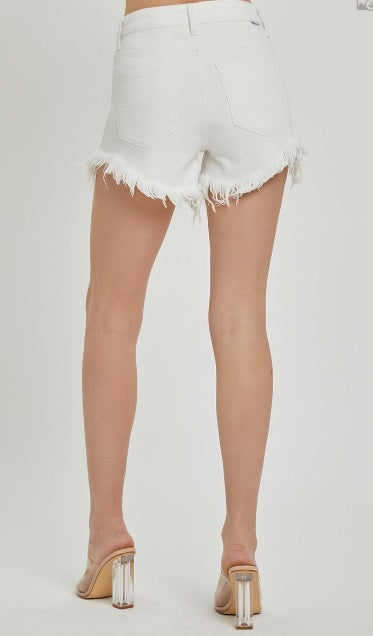 High Rise Side Step Hem Shorts