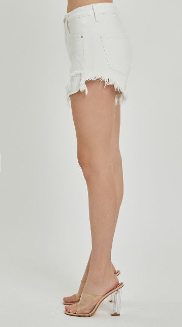 High Rise Side Step Hem Shorts