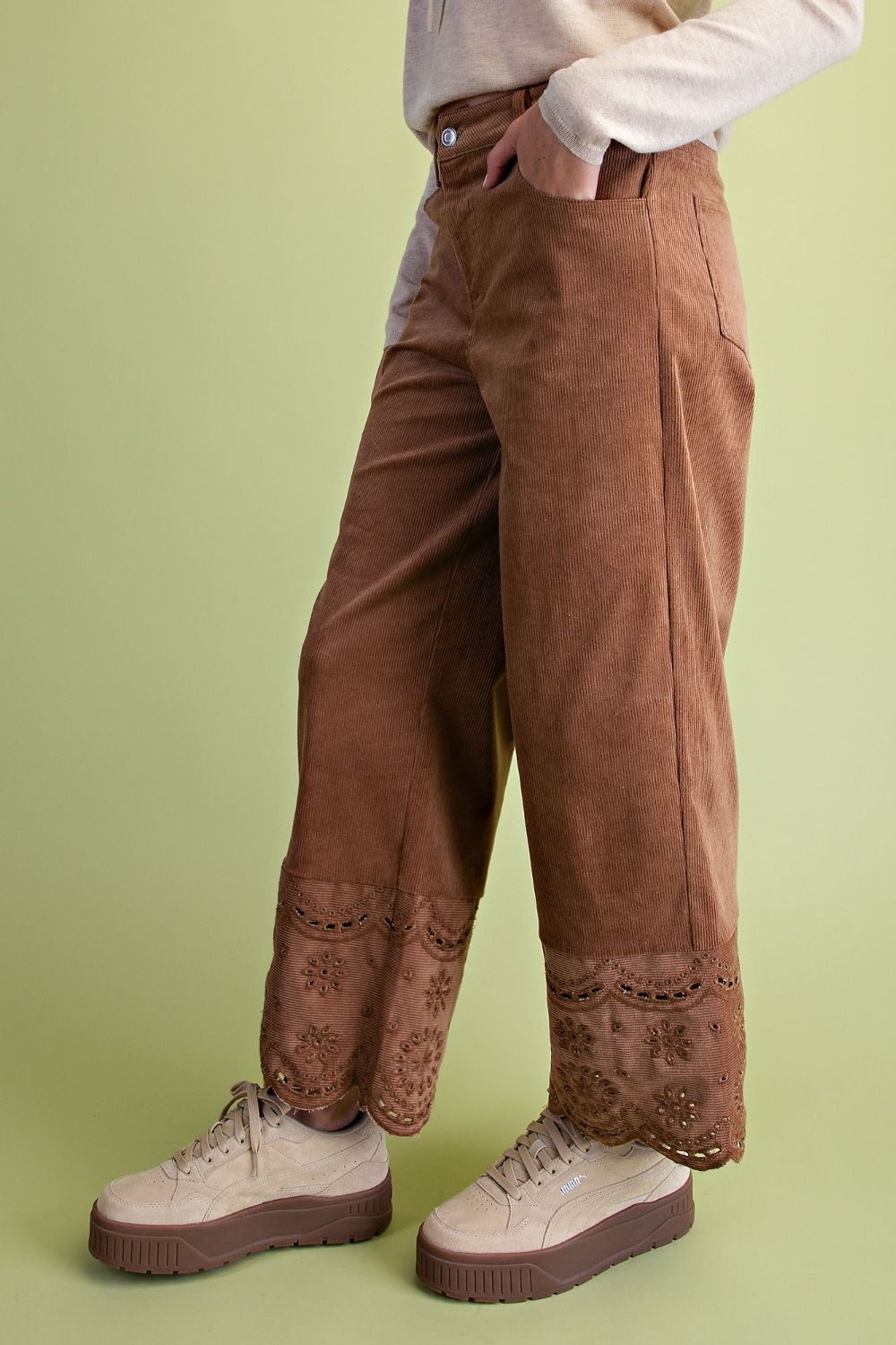 Embroidery Detailing Corduroy Pants