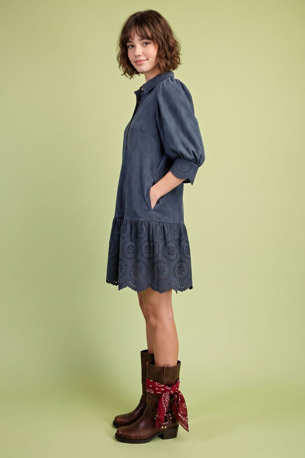 Ruffle Bottom Suede Dress