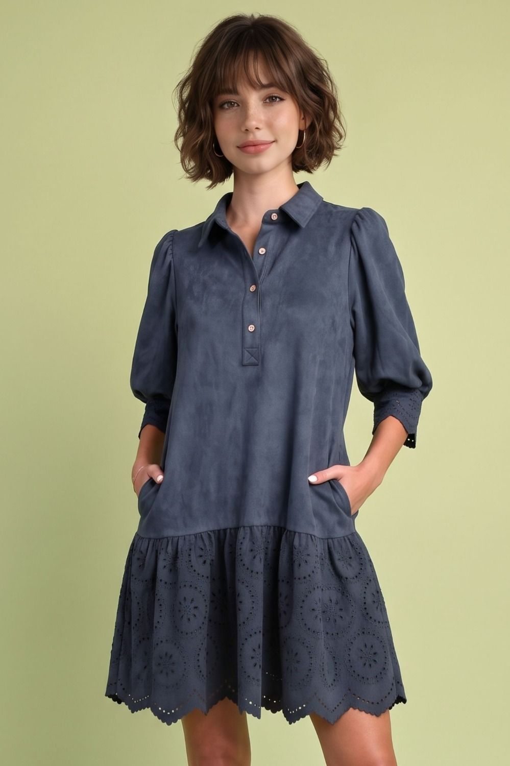 Ruffle Bottom Suede Dress