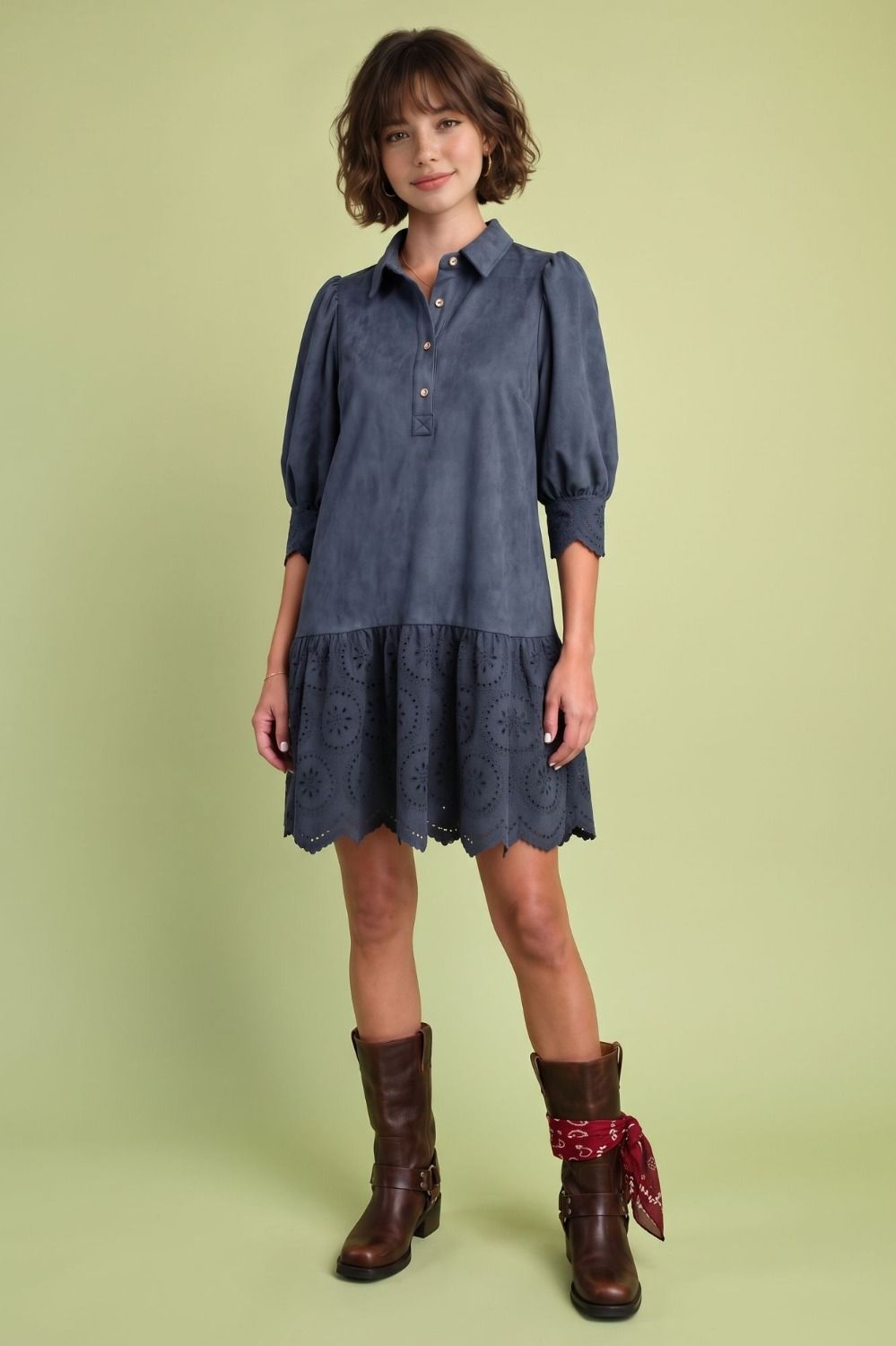 Ruffle Bottom Suede Dress