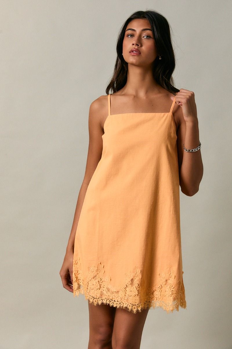 Lace Trip Spaghetti Shift Mini Dress