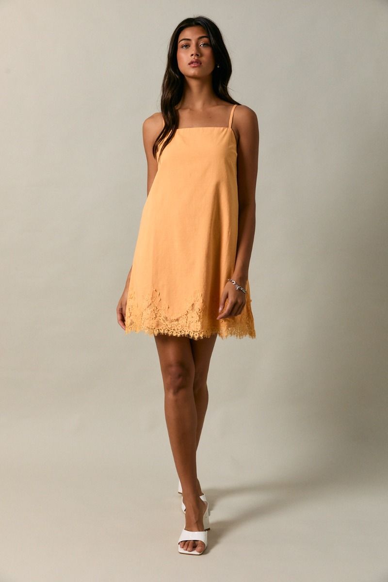 Lace Trip Spaghetti Shift Mini Dress
