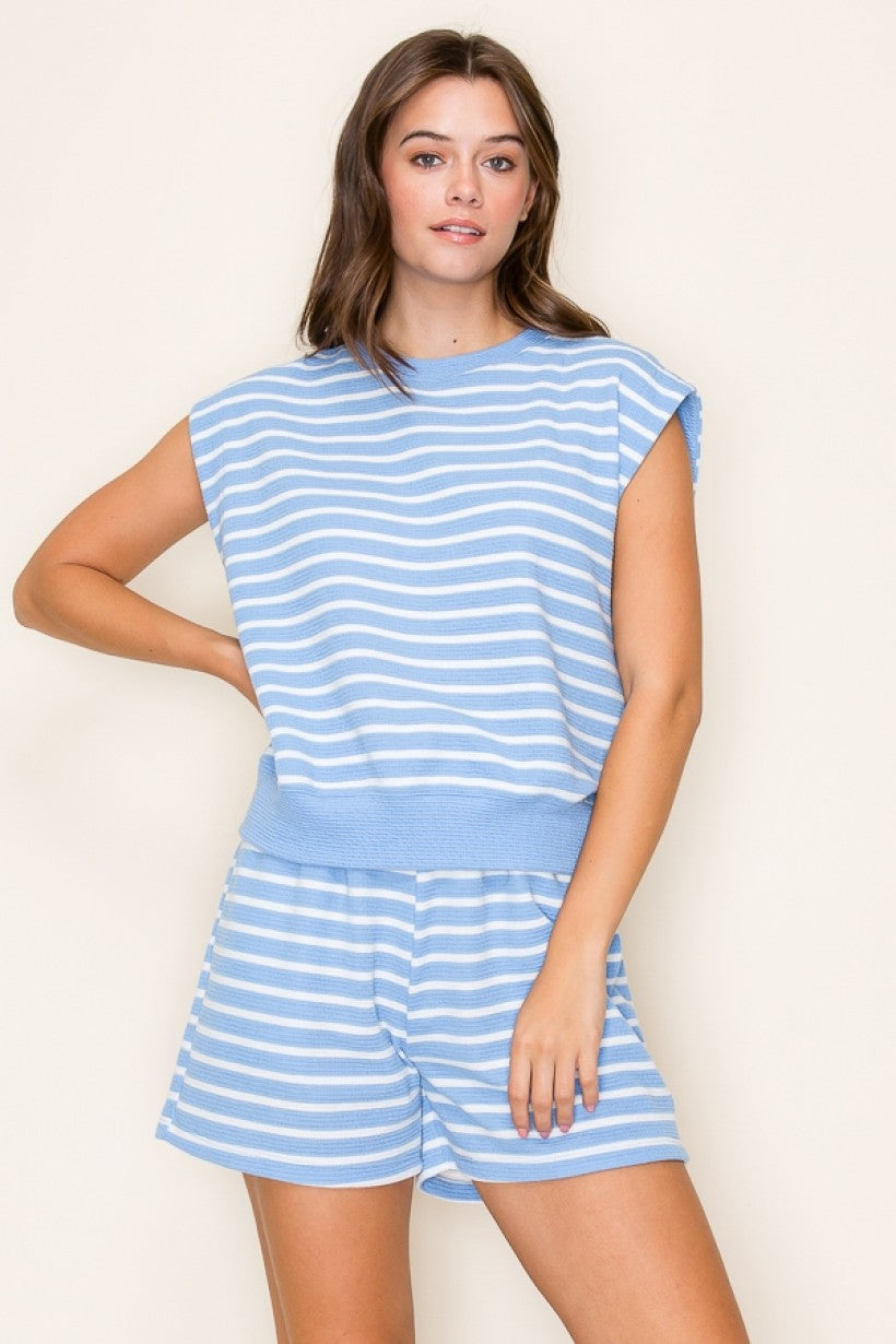 Cloudy Knit Stripe Sleeveless Round Neck Top