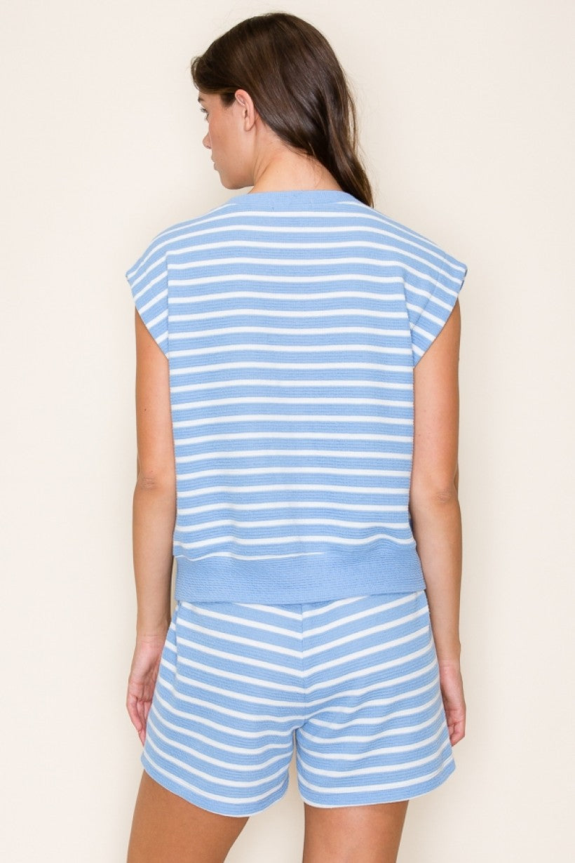 Cloudy Knit Stripe Sleeveless Round Neck Top